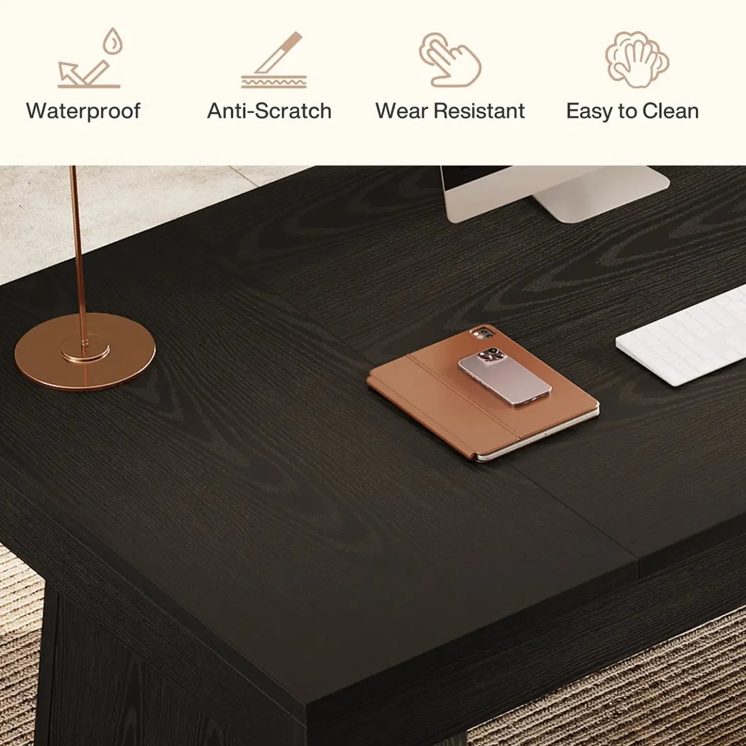 55" Executive Desk with Double Trapezoid Base, Modern Wooden Computer Desk for Home Office