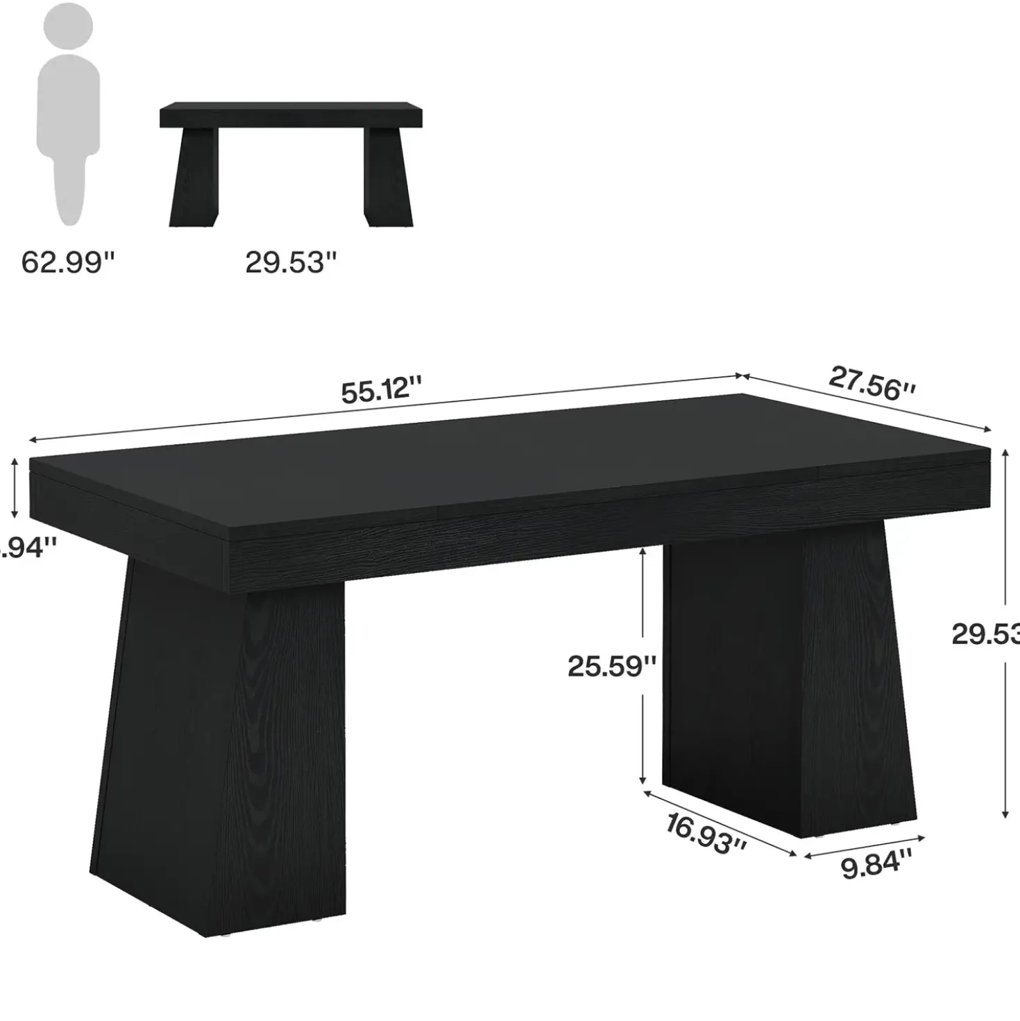 55" Executive Desk with Double Trapezoid Base, Modern Wooden Computer Desk for Home Office