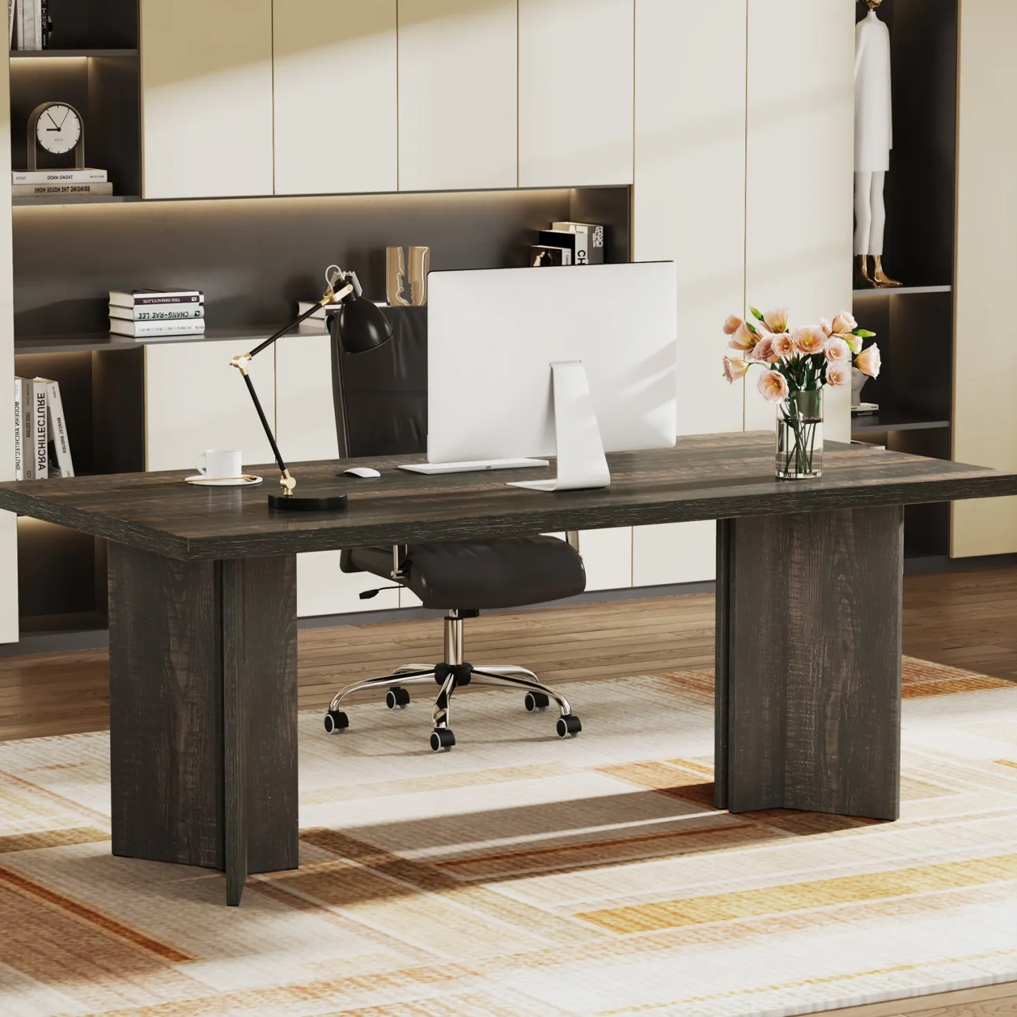 63" Executive Desk with Large Tabletop, Farmhouse Computer Desk for Home Office