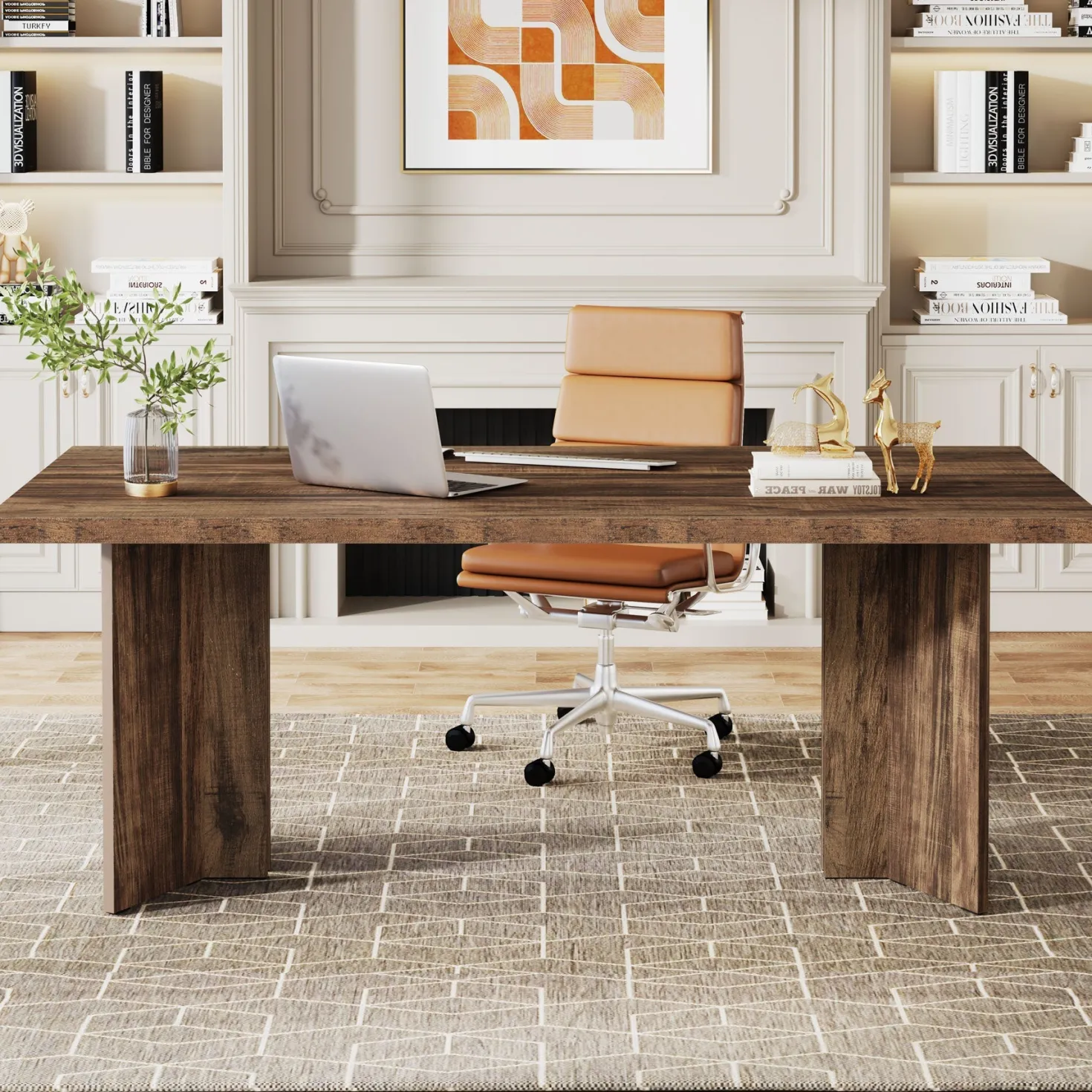 63" Executive Desk with Large Tabletop, Farmhouse Computer Desk for Home Office
