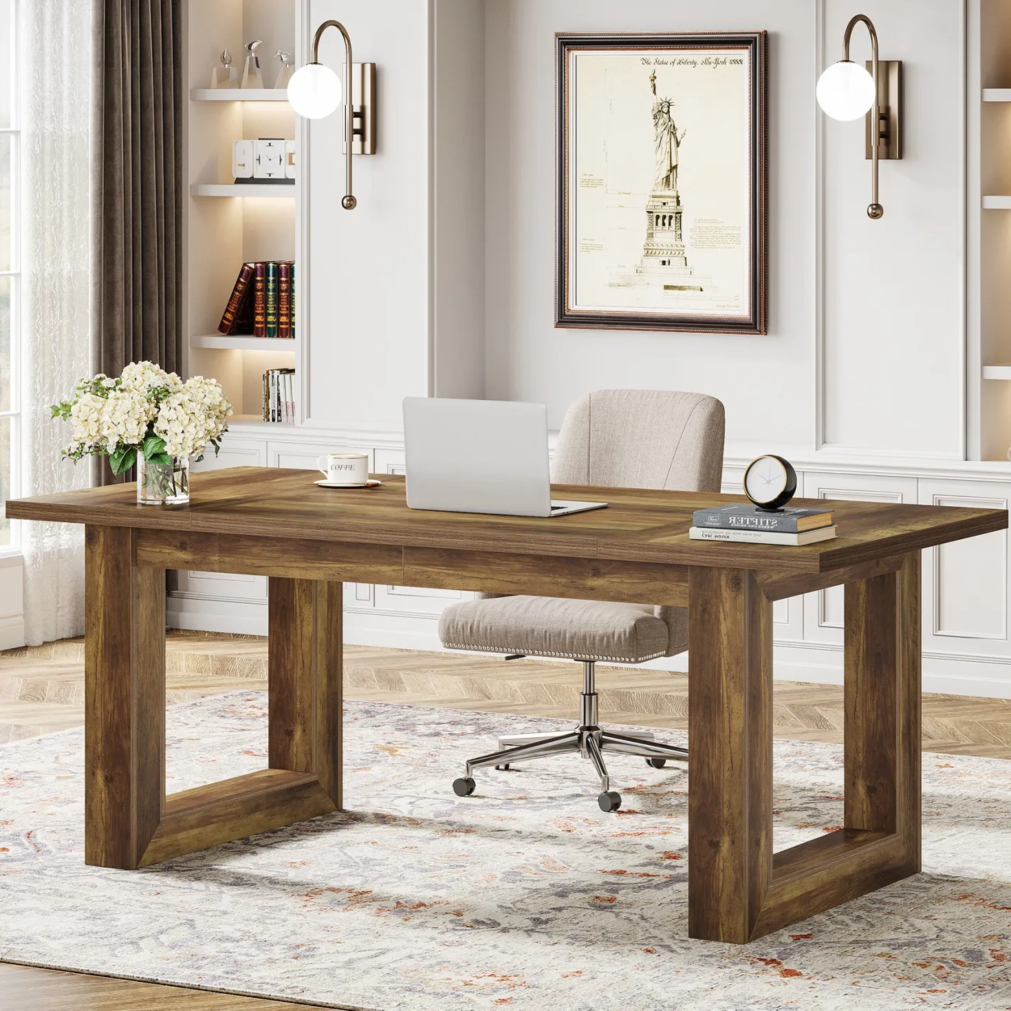 63" Executive Desk, Wooden Computer Desk Workstation Table