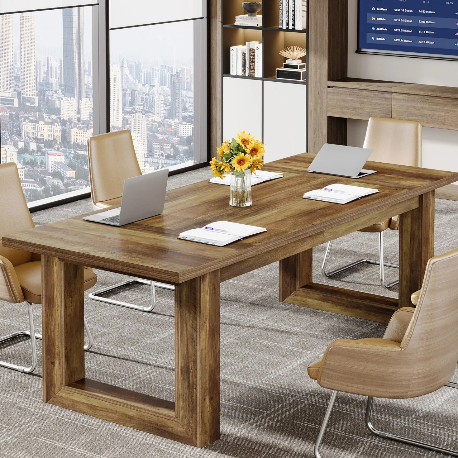 63" Executive Desk, Wooden Computer Desk Workstation Table