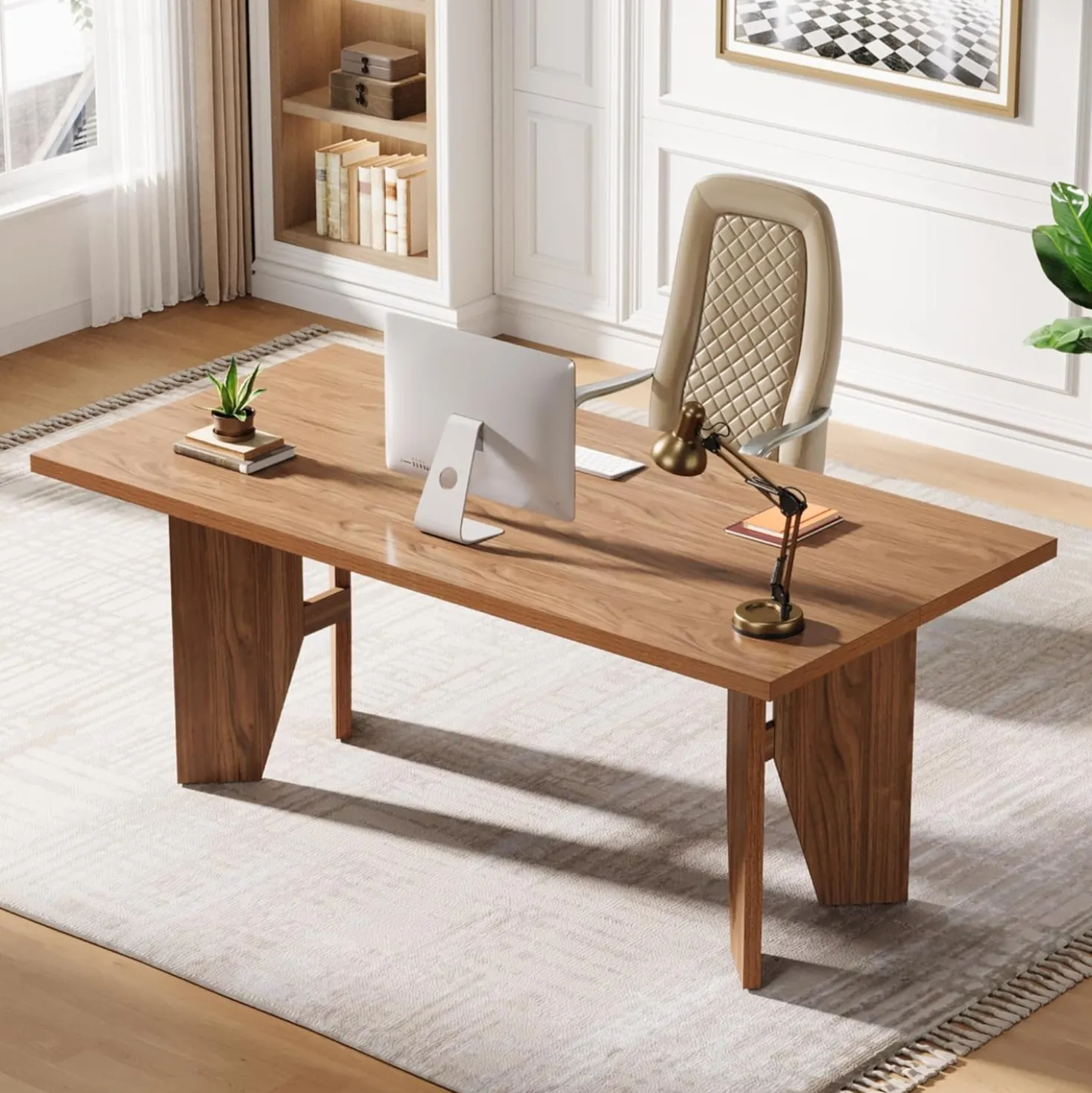 63" Executive Desk, Wooden Office Computer Desk Writing Table with Sturdy Legs