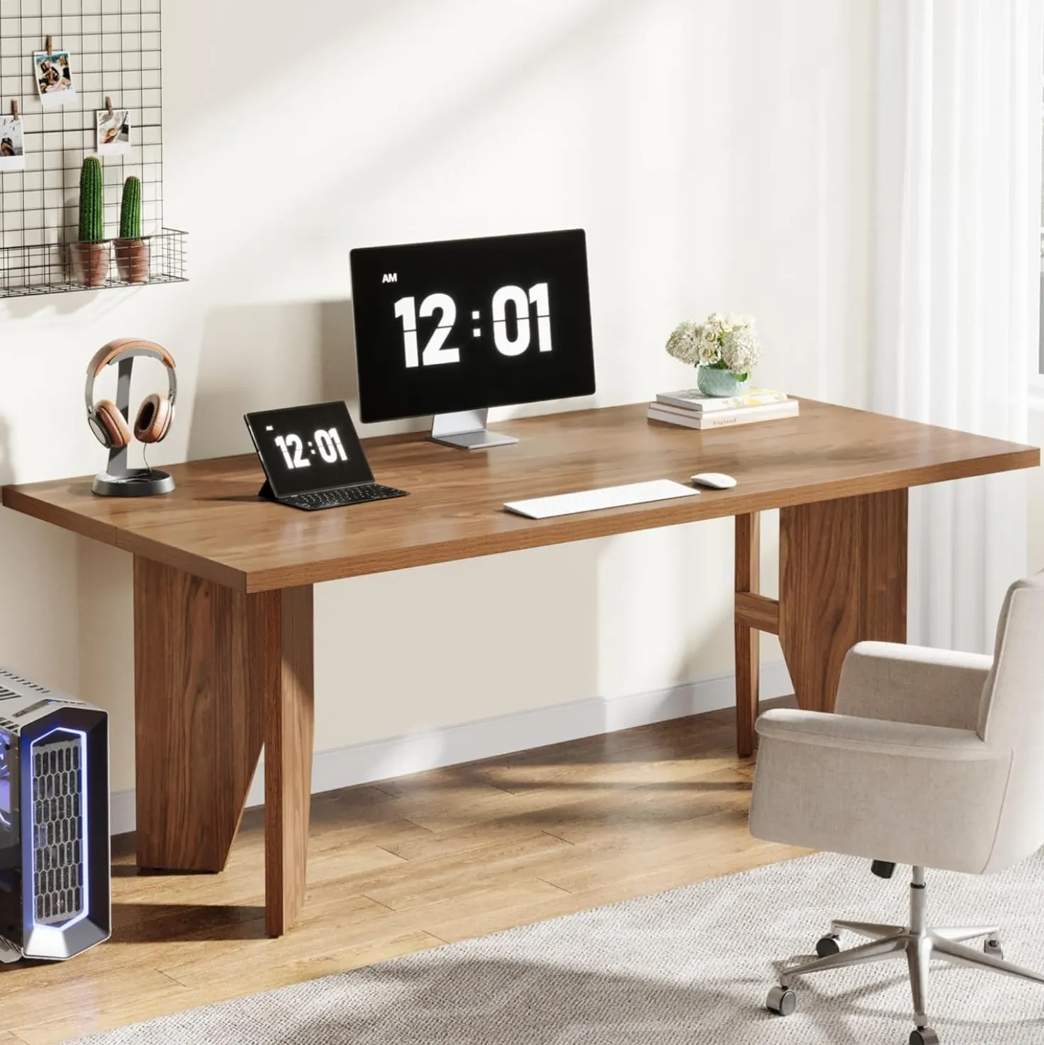 63" Executive Desk, Wooden Office Computer Desk Writing Table with Sturdy Legs