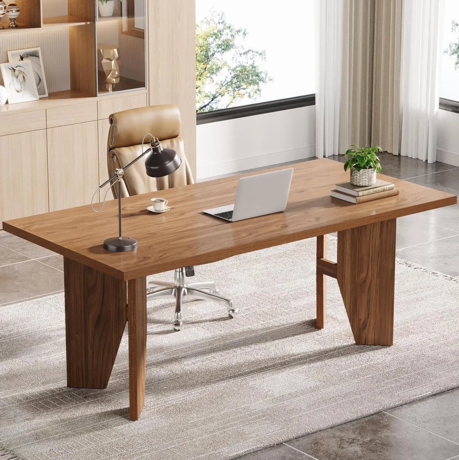 63" Executive Desk, Wooden Office Computer Desk Writing Table with Sturdy Legs
