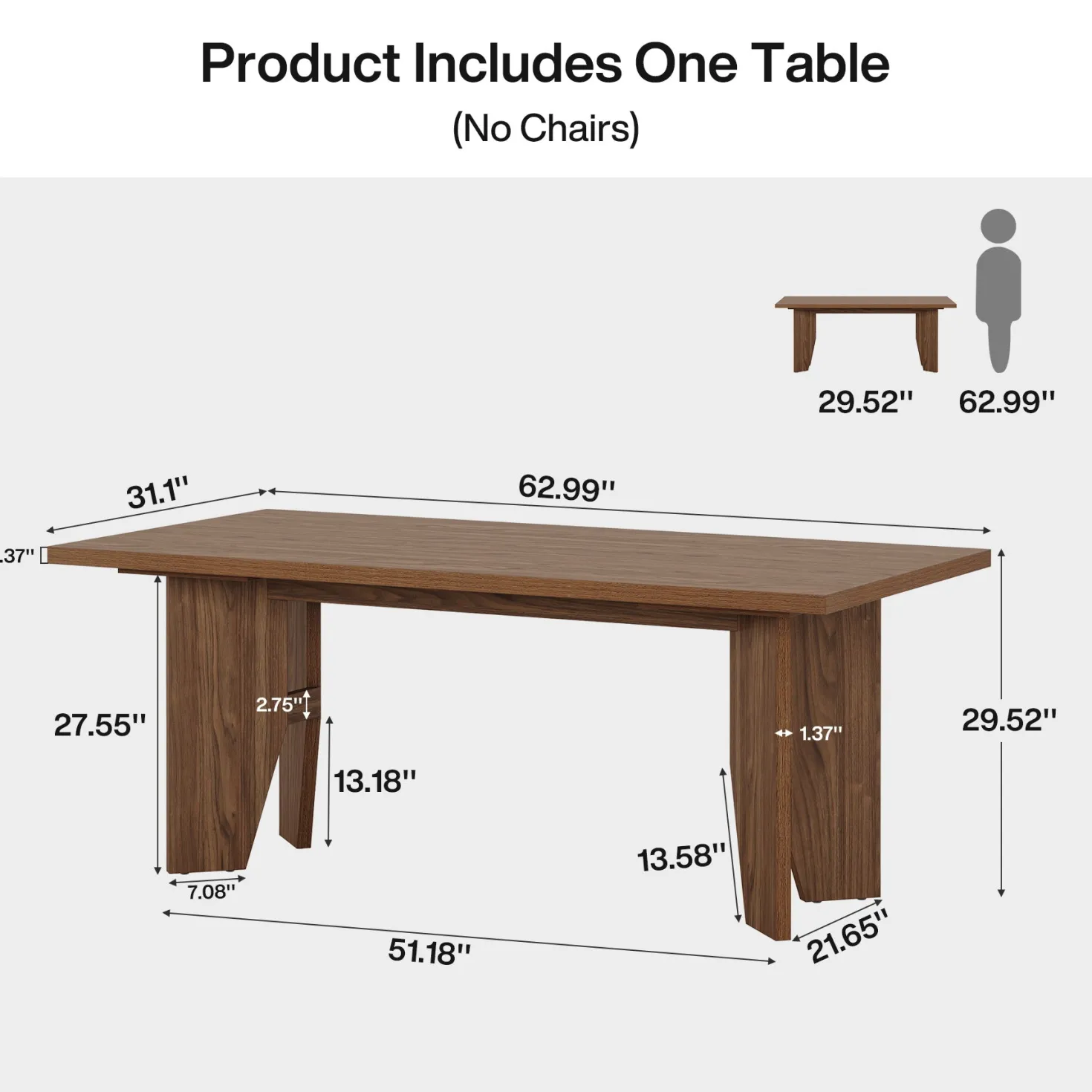 63" Executive Desk, Wooden Office Computer Desk Writing Table with Sturdy Legs