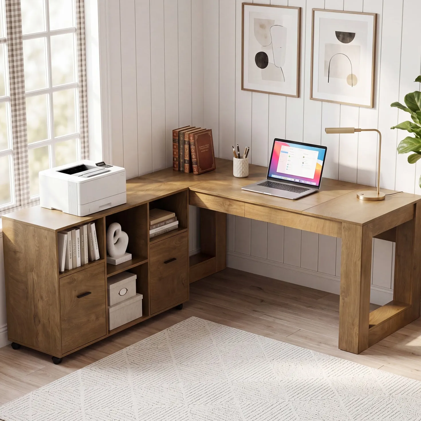 63" Executive Home Office Set, L-Shaped Desk with Storage Shelves & Drawers