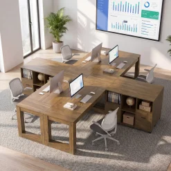 63" Executive Home Office Set, L-Shaped Desk with Storage Shelves & Drawers