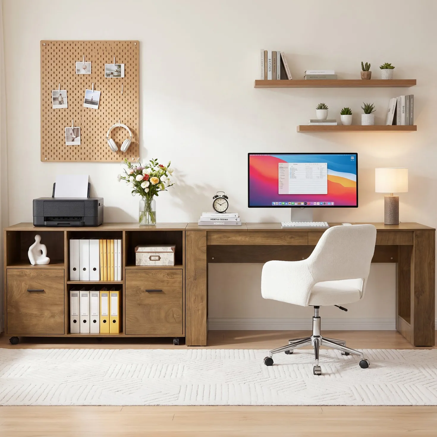 63" Executive Home Office Set, L-Shaped Desk with Storage Shelves & Drawers