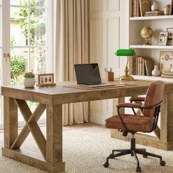 63" Executive Office Desk, Farmhouse Computer Desk with Heavy-Duty Frame for Home Office