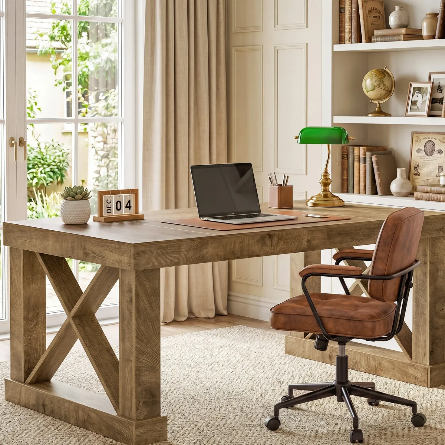 63" Executive Office Desk, Farmhouse Computer Desk with Heavy-Duty Frame for Home Office