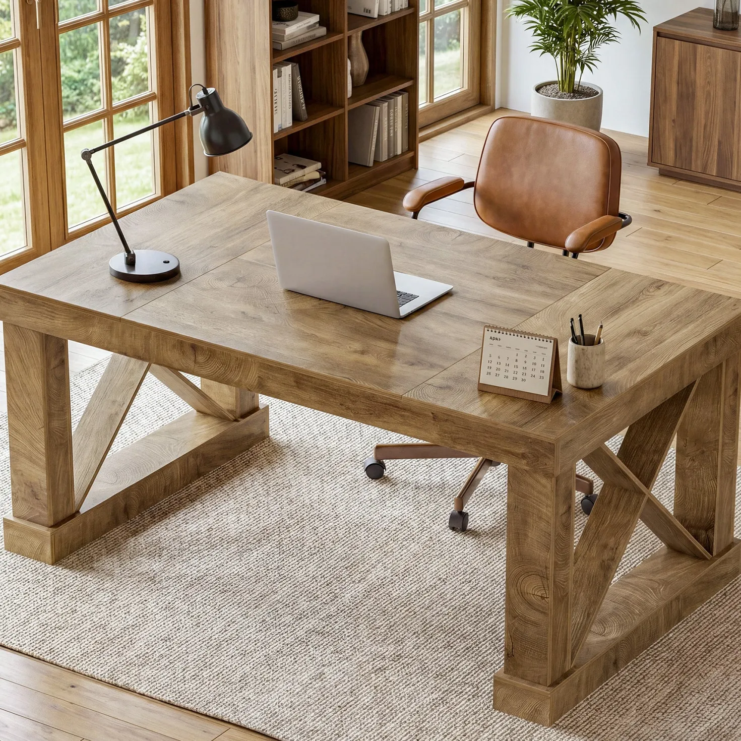63" Executive Office Desk, Farmhouse Computer Desk with Heavy-Duty Frame for Home Office