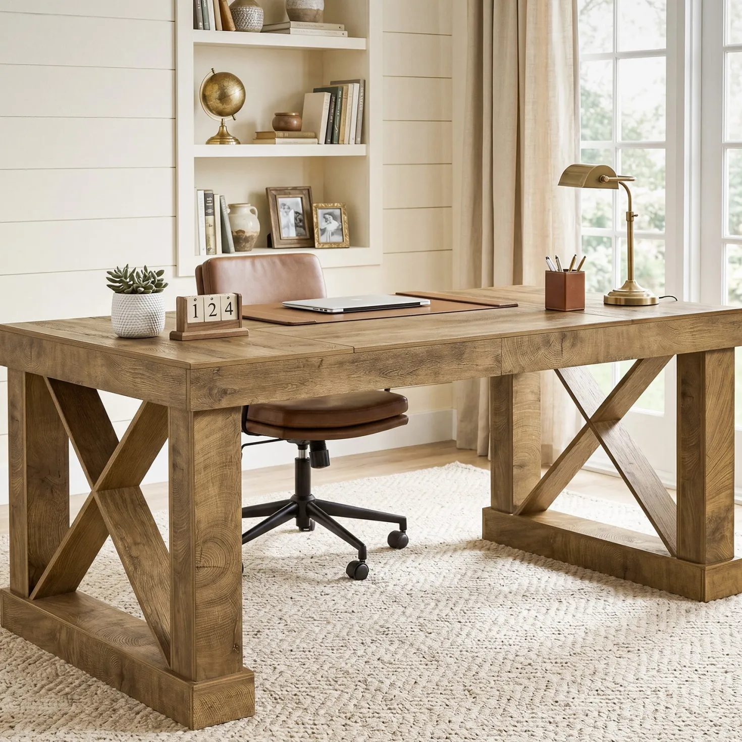 63" Executive Office Desk, Farmhouse Computer Desk with Heavy-Duty Frame for Home Office