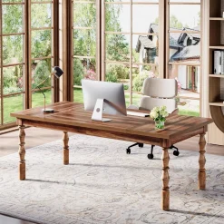 62.2" Executive Office Desk, Farmhouse Computer Desk with Carved Turned Legs