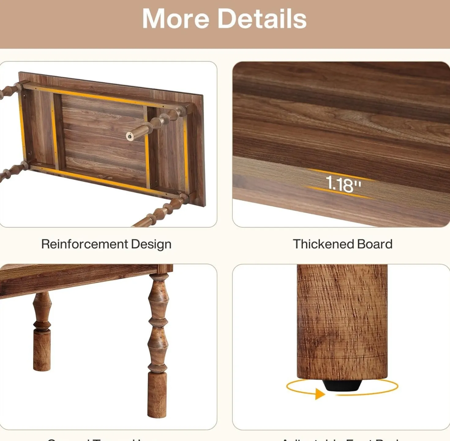 62.2" Executive Office Desk, Farmhouse Computer Desk with Carved Turned Legs