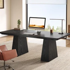 63" Executive Office Desk, Modern Black Double Pedestal Workstation for Home