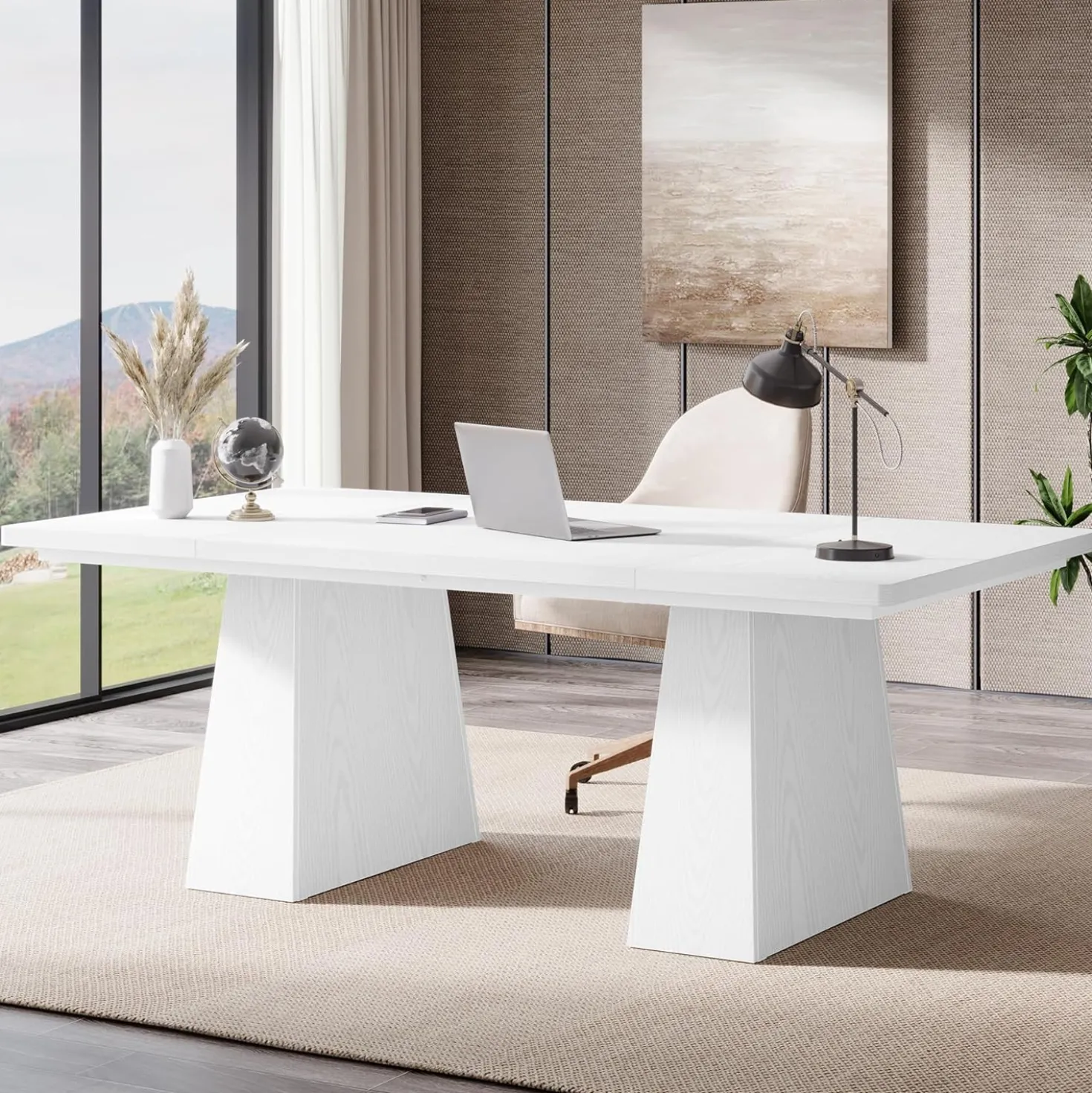 63" Executive Office Desk, Modern Black Double Pedestal Workstation for Home