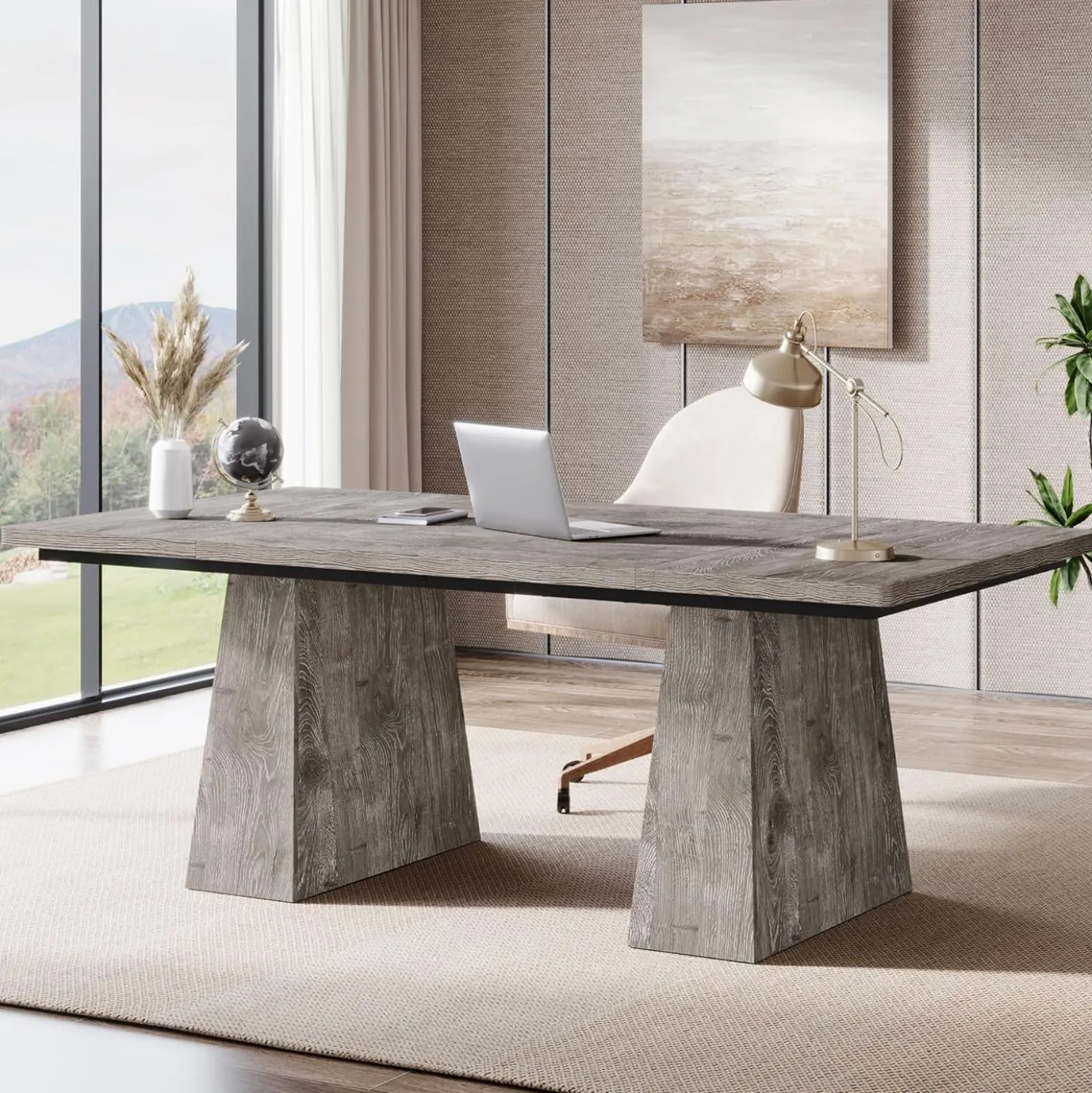 63" Executive Office Desk, Modern Black Double Pedestal Workstation for Home