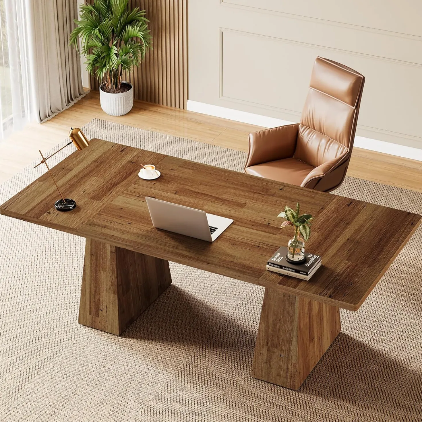 63" Executive Office Desk, Modern Black Double Pedestal Workstation for Home