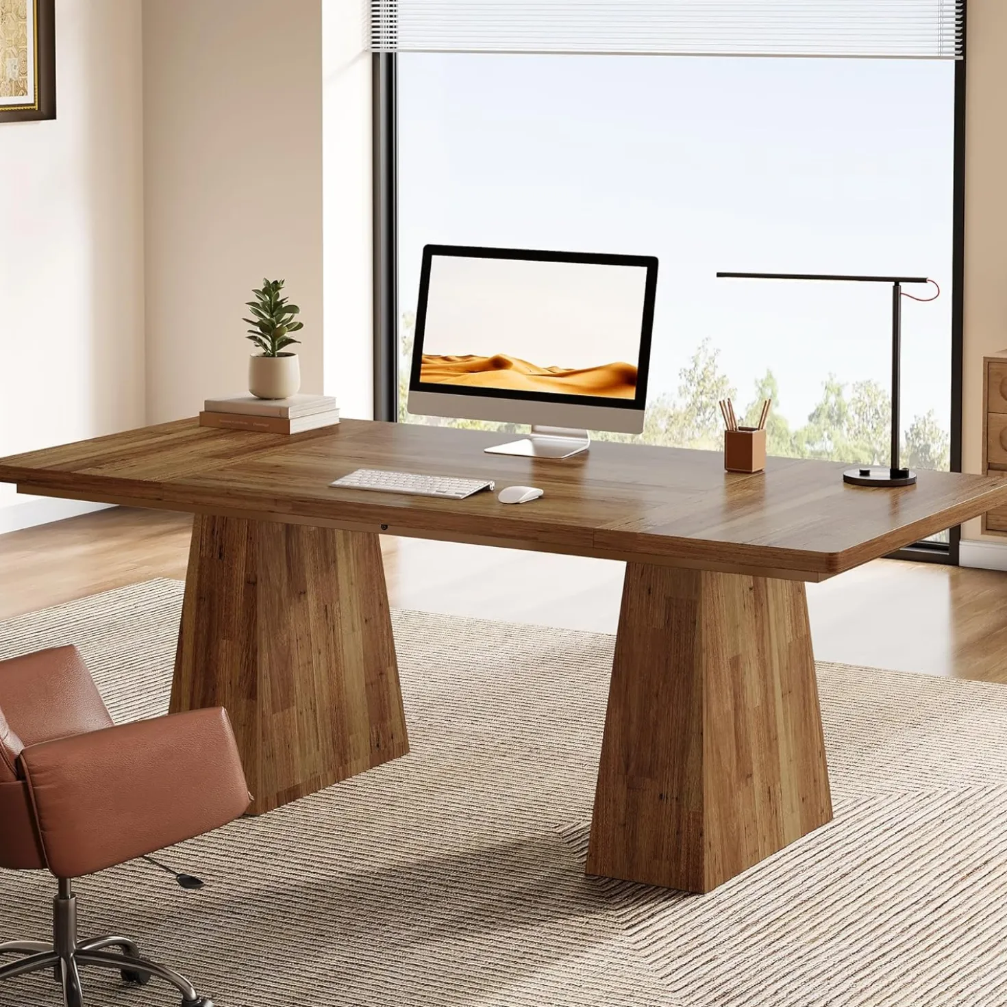 63" Executive Office Desk, Modern Black Double Pedestal Workstation for Home