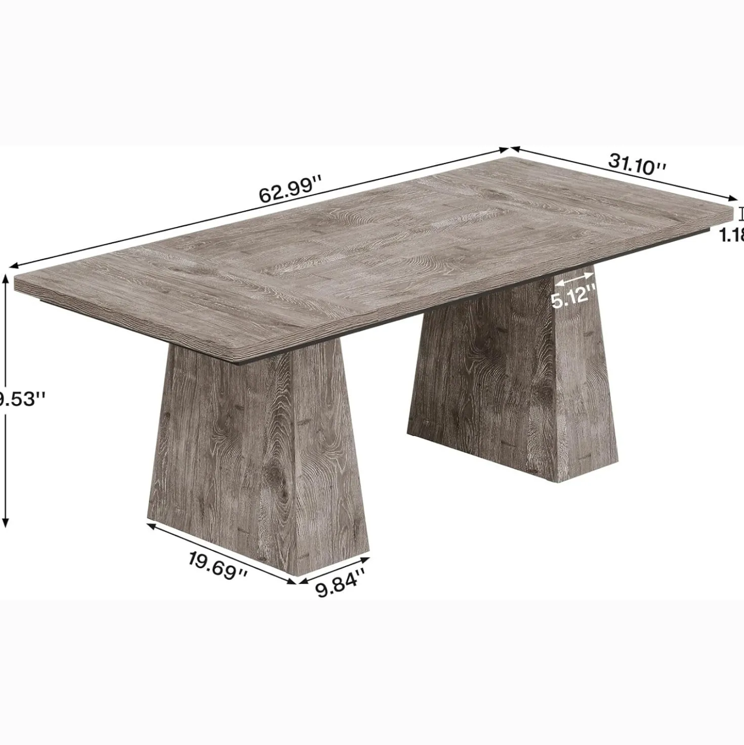 63" Executive Office Desk, Modern Black Double Pedestal Workstation for Home