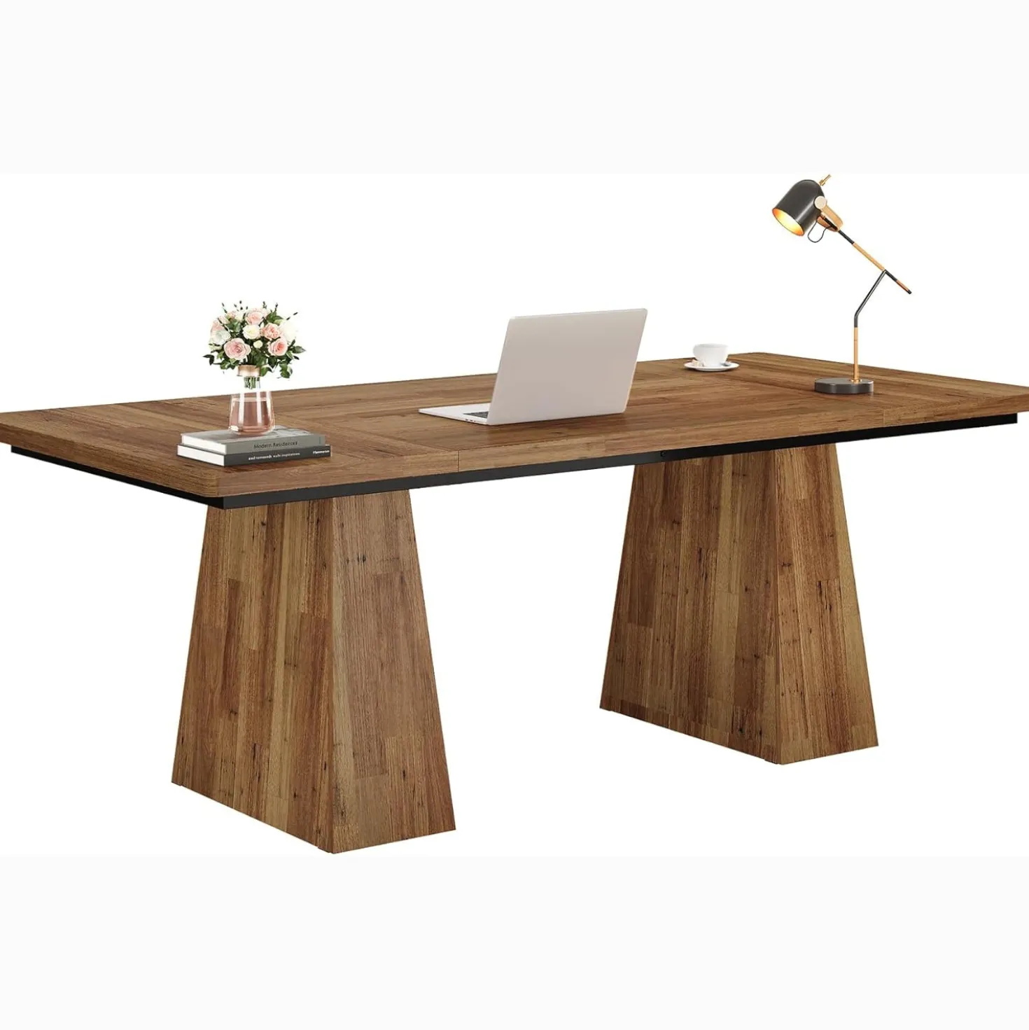 63" Executive Office Desk, Modern Black Double Pedestal Workstation for Home