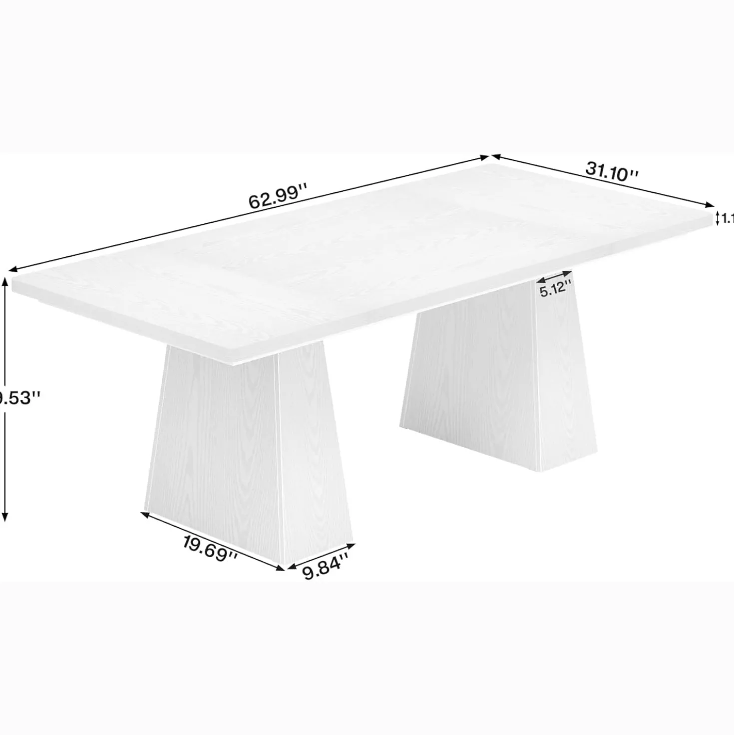 63" Executive Office Desk, Modern Black Double Pedestal Workstation for Home
