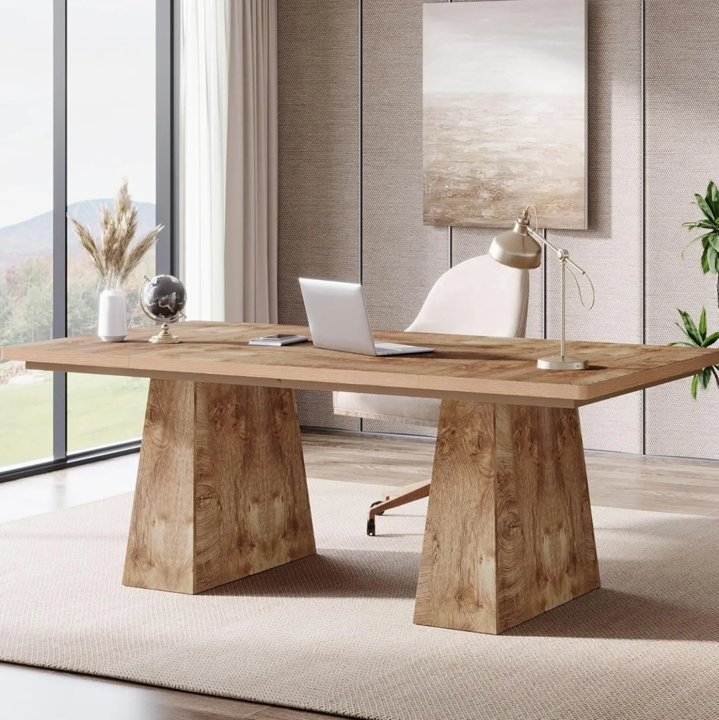 63" Executive Office Desk, Modern Black Double Pedestal Workstation for Home