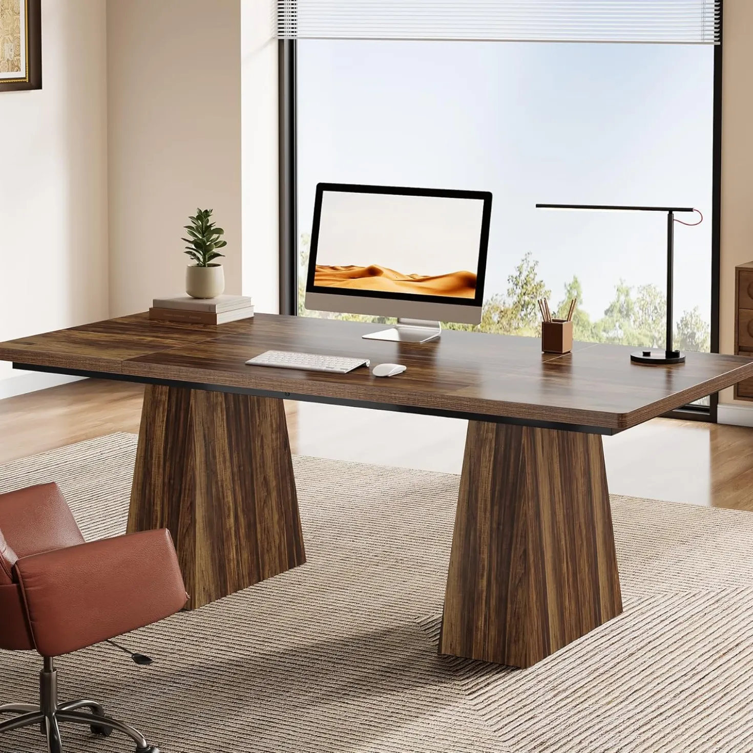 63" Executive Office Desk, Modern Black Double Pedestal Workstation for Home