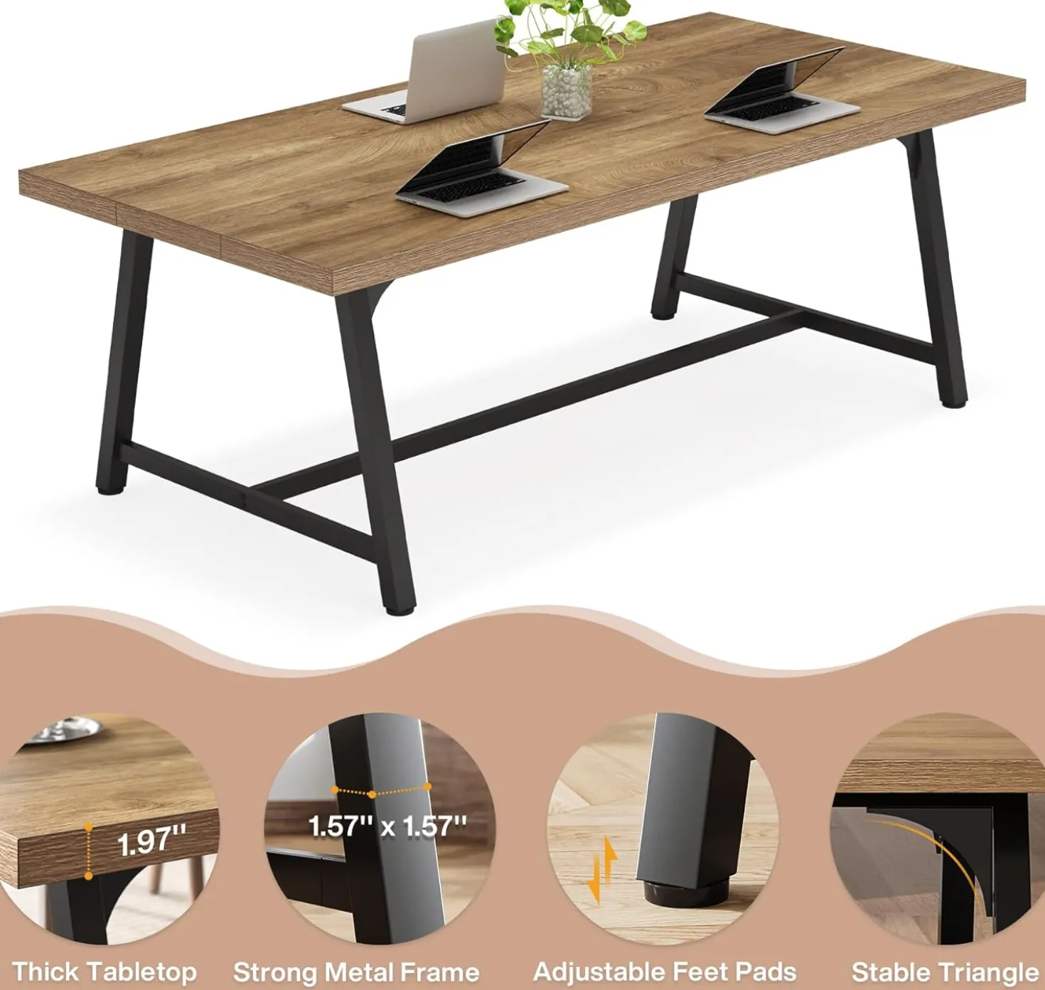 70.86" Executive Office Desk with Large Tabletop, Modern Computer Desk