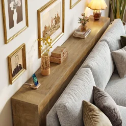 79" Extra Long Console Table, Farmhouse Sofa Table with Double Pedestal Base for Entryway & Living Room