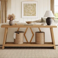 70.86" Extra Long Console Table, 2-Tier Wooden Sofa Table with Storage