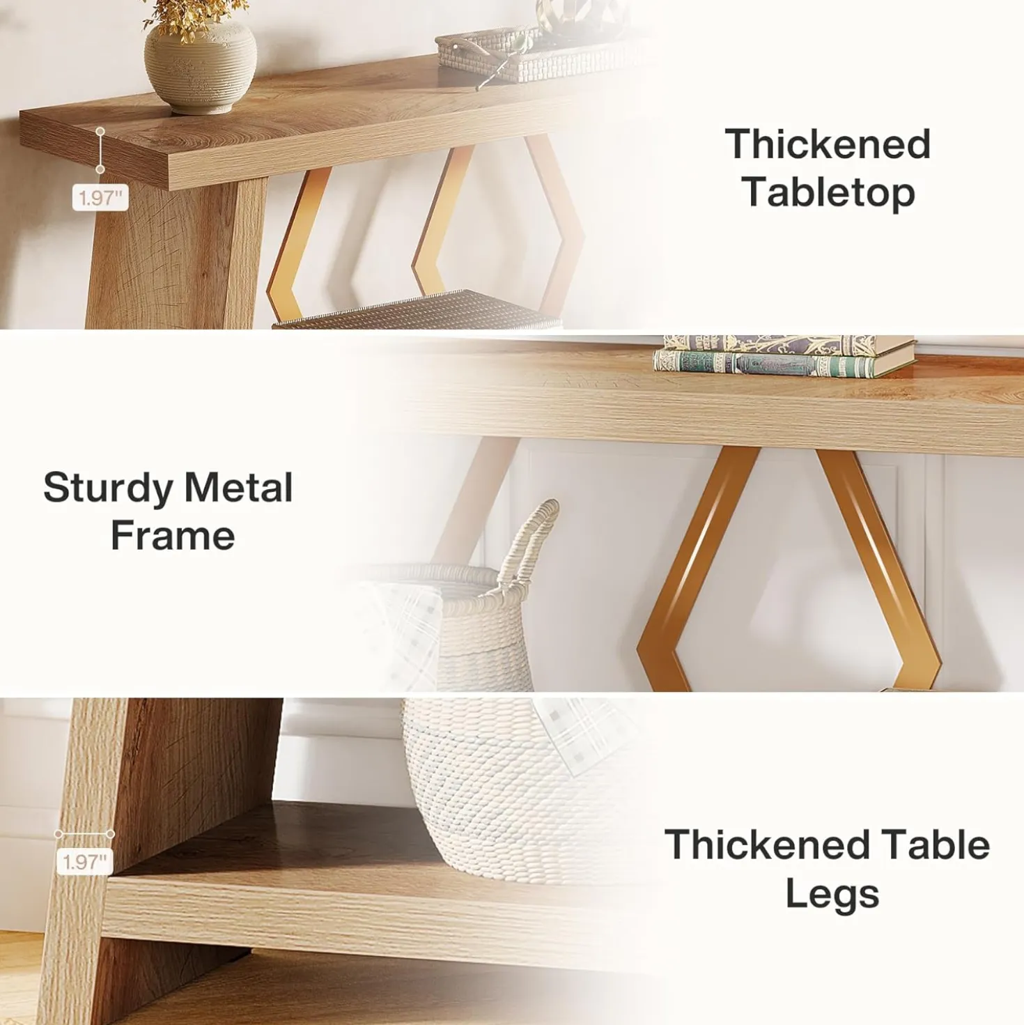 70.86" Extra Long Console Table, 2-Tier Wooden Sofa Table with Storage