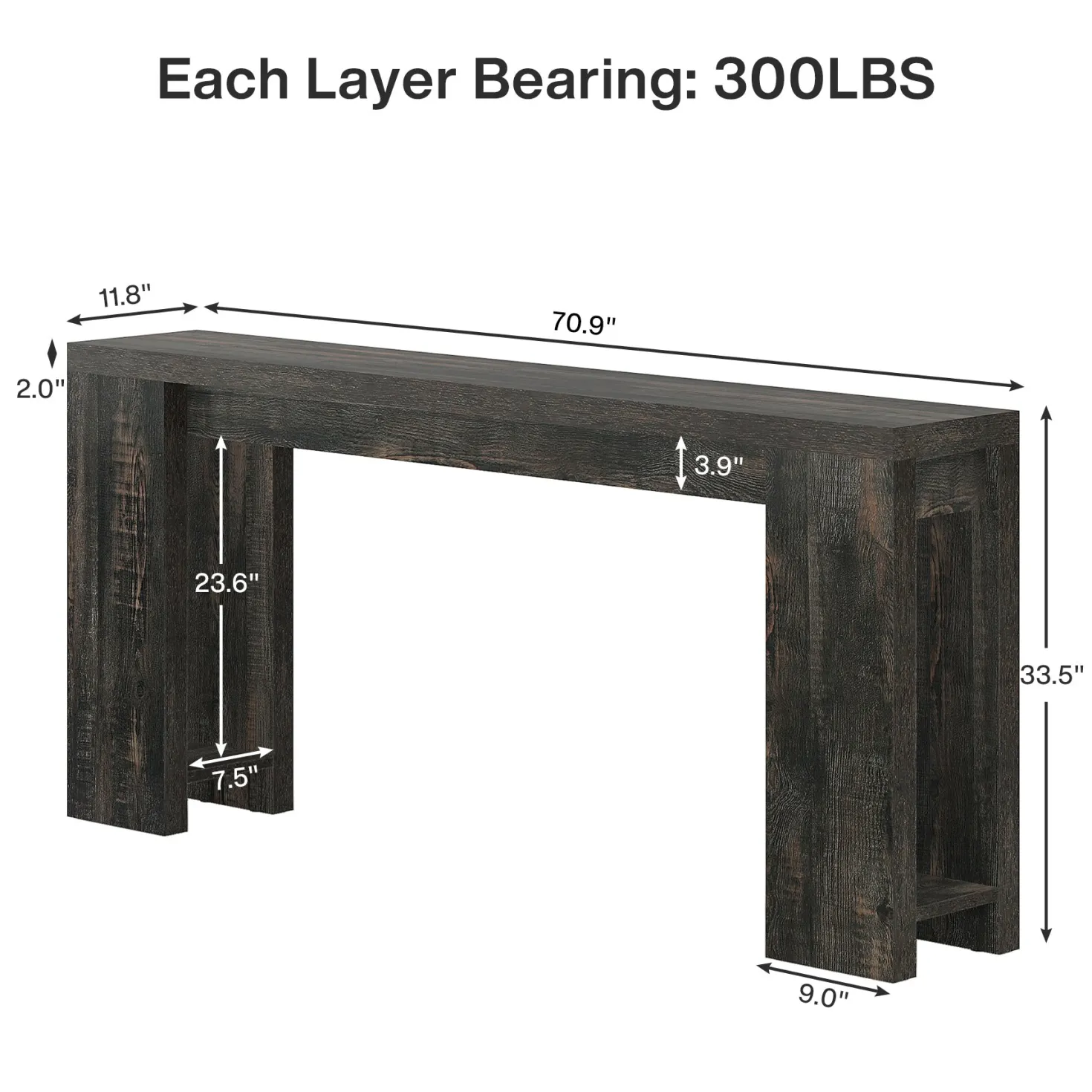 70.9" Extra Long Farmhouse Console Table, Narrow Sofa Table for Entryway