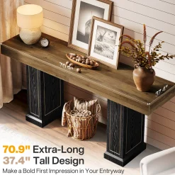 71" Extra Long Sofa Table Behind Couch, 37.4" Tall Narrow Console Table with Gold Accents