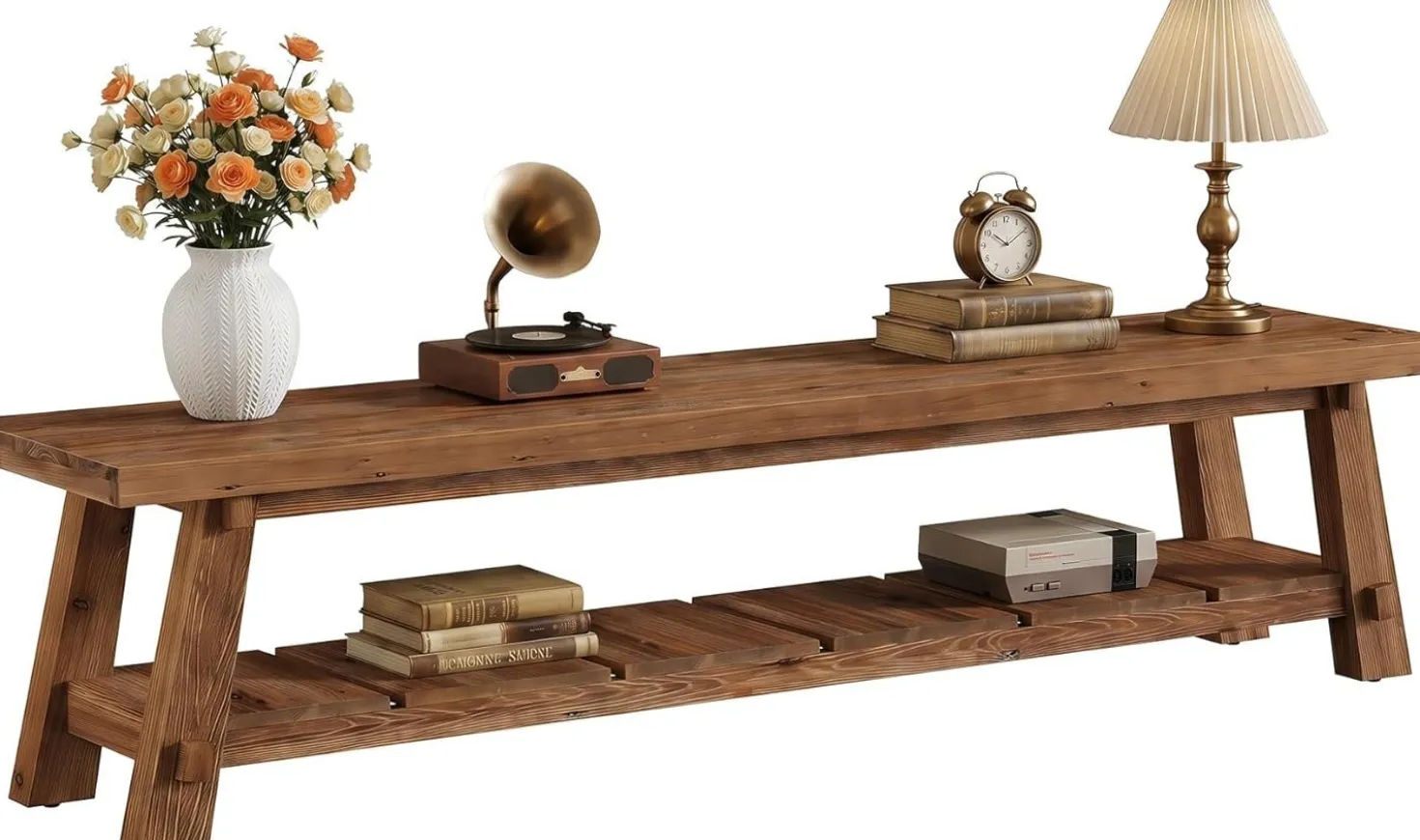 71" Extra Long TV Stand, Solid Wood Entertainment Center with Open Storage Shelves for TVs up to 85"
