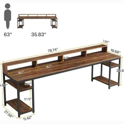 78.74" Extra Long Two Person Desk, Double Computer Desk with Storage Shelves