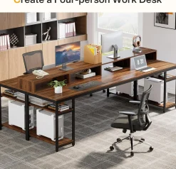 78.74" Extra Long Two Person Desk, Double Computer Desk with Storage Shelves