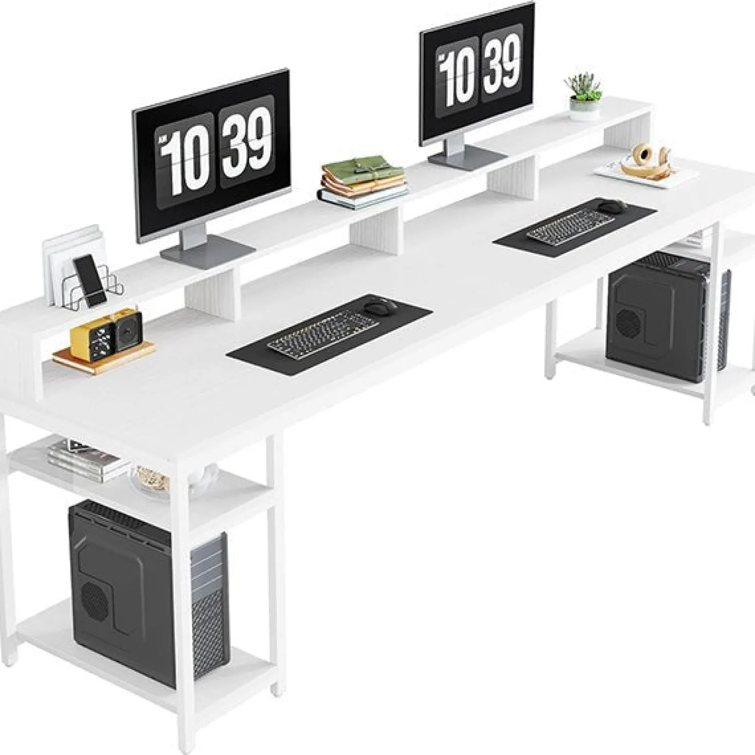 78.74" Extra Long Two Person Desk, Double Computer Desk with Storage Shelves
