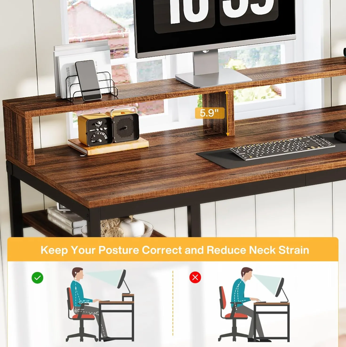 78.74" Extra Long Two Person Desk, Double Computer Desk with Storage Shelves