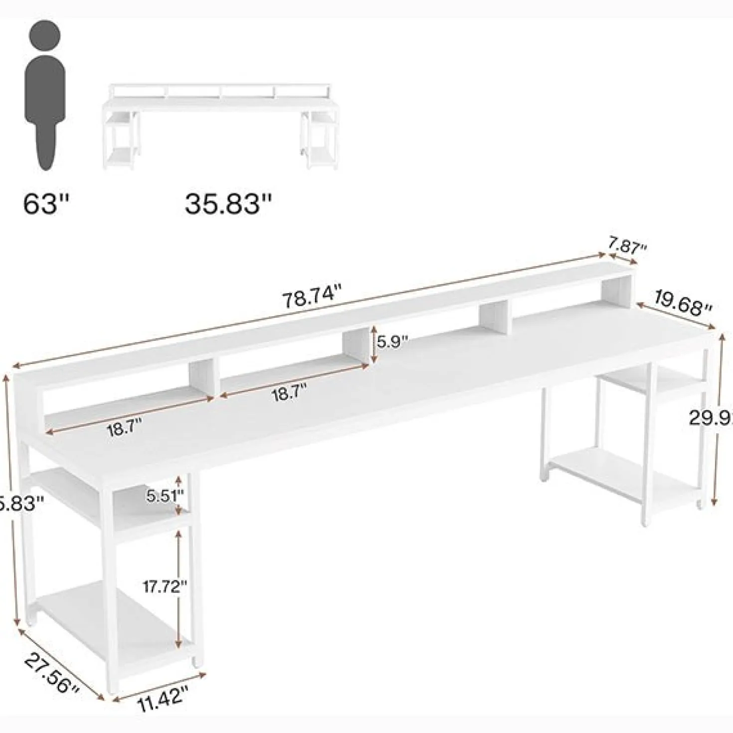78.74" Extra Long Two Person Desk, Double Computer Desk with Storage Shelves