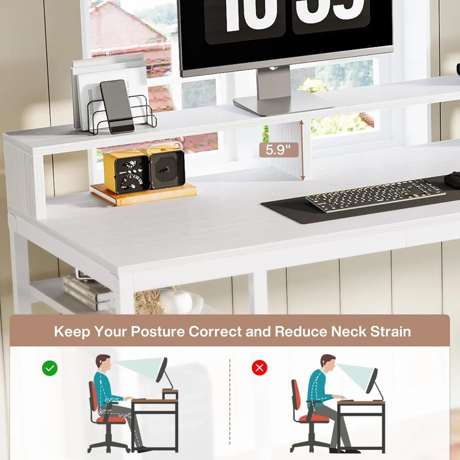 78.74" Extra Long Two Person Desk, Double Computer Desk with Storage Shelves