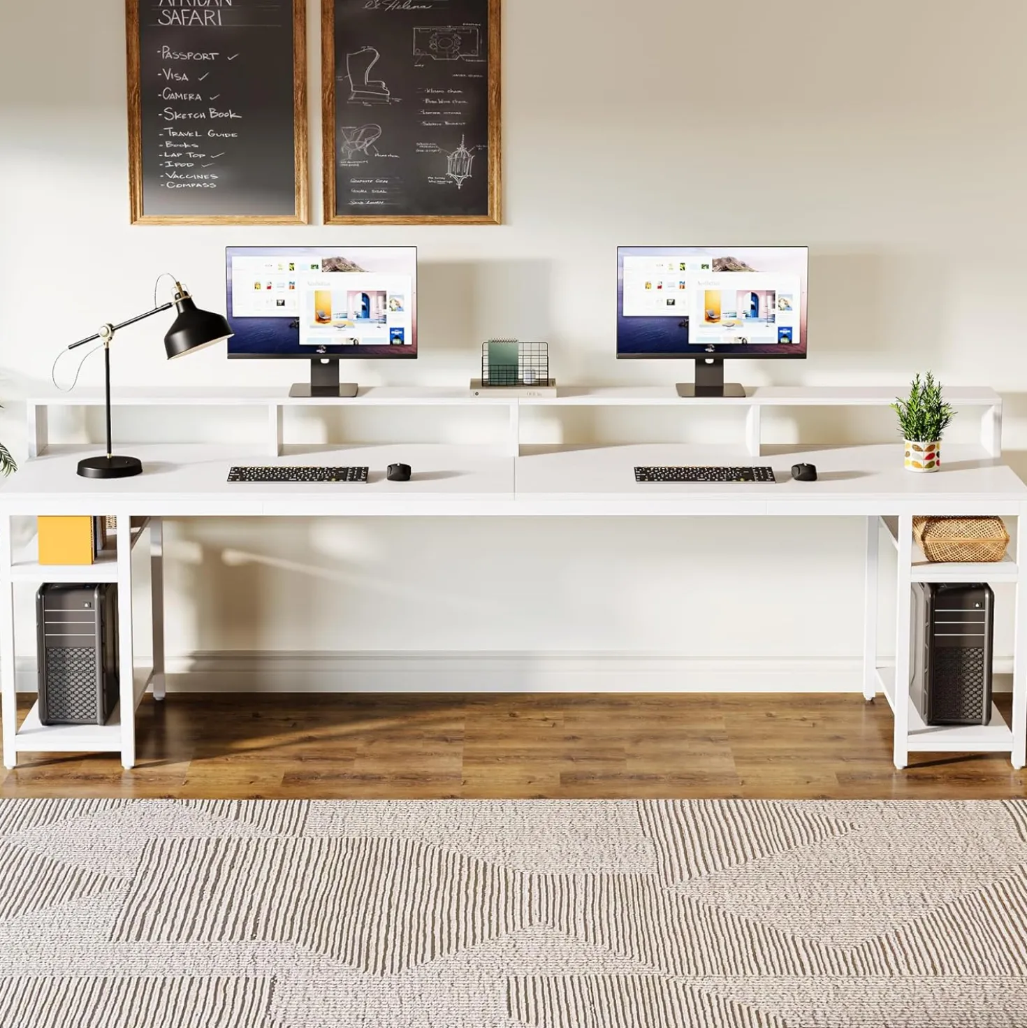 78.74" Extra Long Two Person Desk, Double Computer Desk with Storage Shelves
