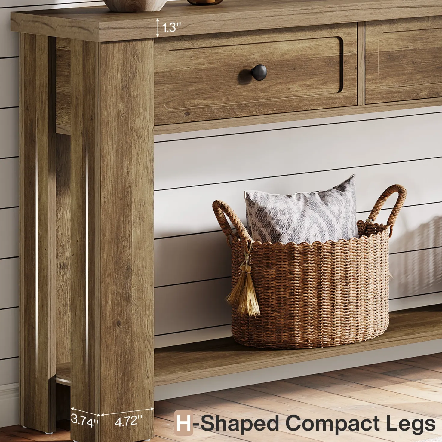 70.9" Extra-Long Console Table with 3 Drawers, Narrow Farmhouse Entryway Sofa Table with Shelf for Hallway or Behind Couch