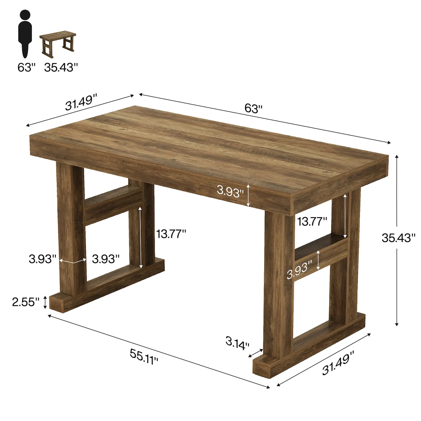 63" Farmhouse Bar Table, Counter Height Pub Table for 4-6 People with Sturdy H-Frame Legs