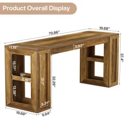 70.87" Farmhouse Bar Table, Rectangular High Top Pub Tables with Open Storage Shelves for Kitchen