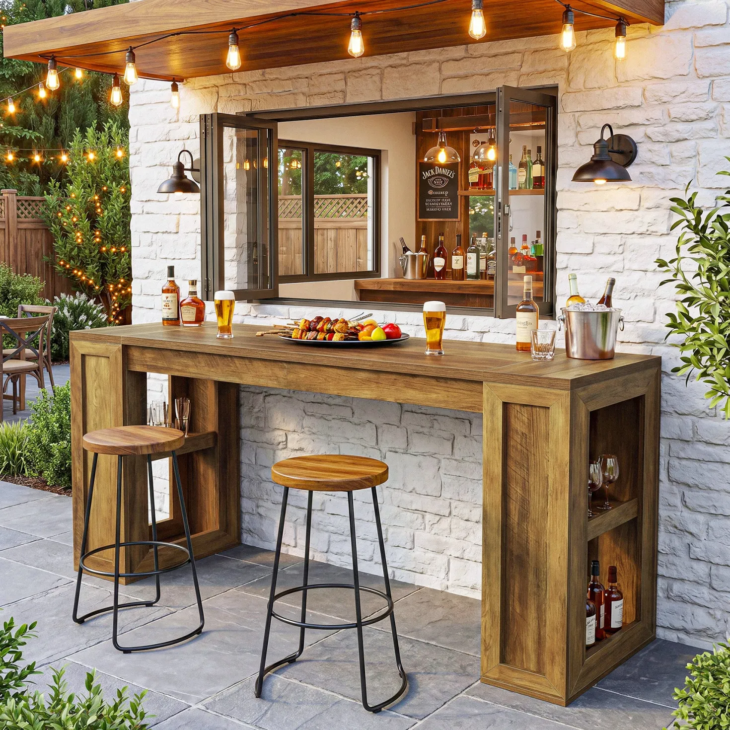 70.87" Farmhouse Bar Table, Rectangular High Top Pub Tables with Open Storage Shelves for Kitchen