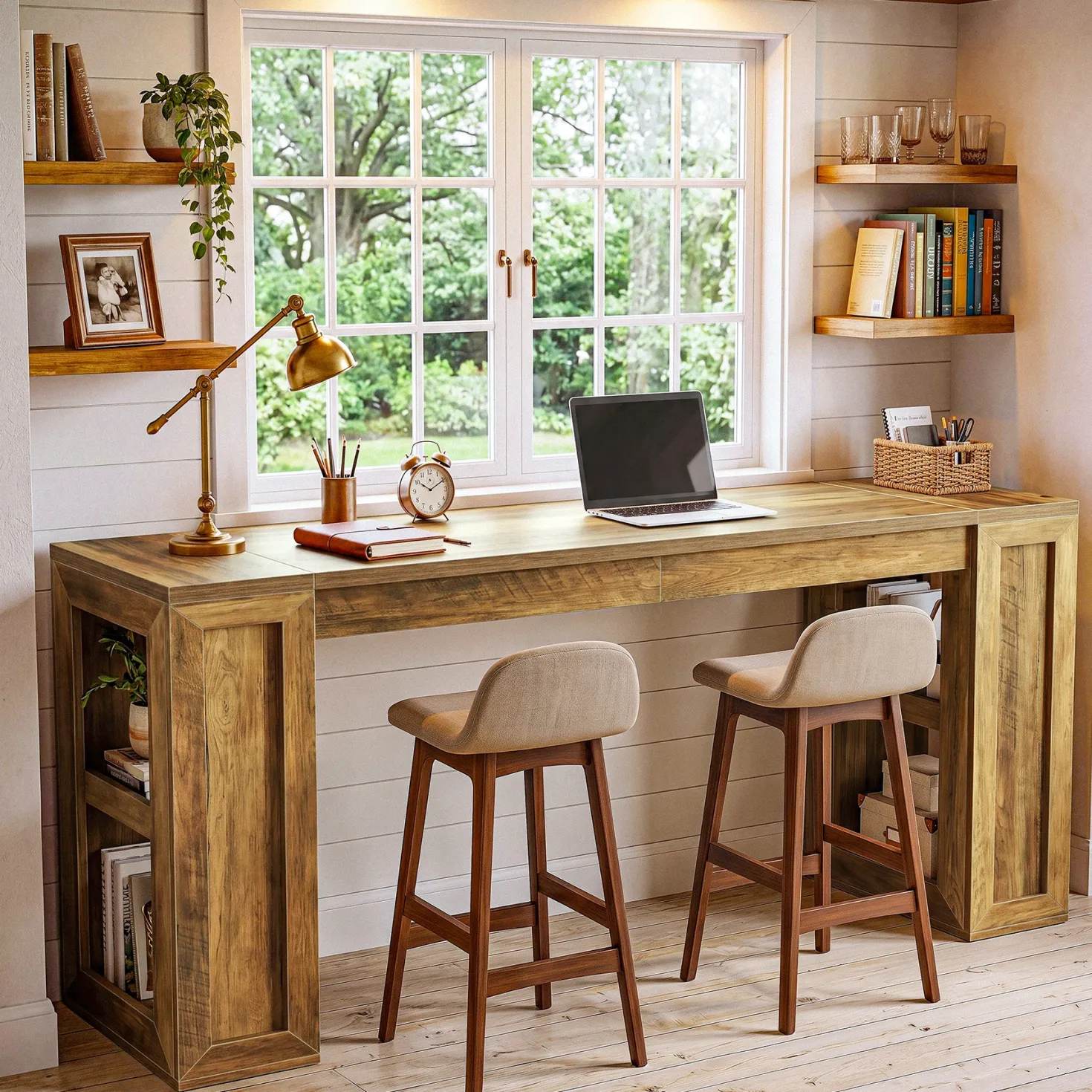 70.87" Farmhouse Bar Table, Rectangular High Top Pub Tables with Open Storage Shelves for Kitchen