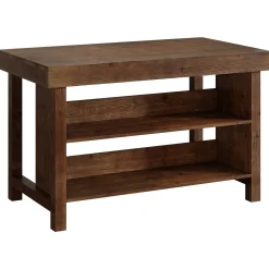 55" Farmhouse Bar Table, 3-Tier Solid Wood Bar Unit with Open Storage Shelves