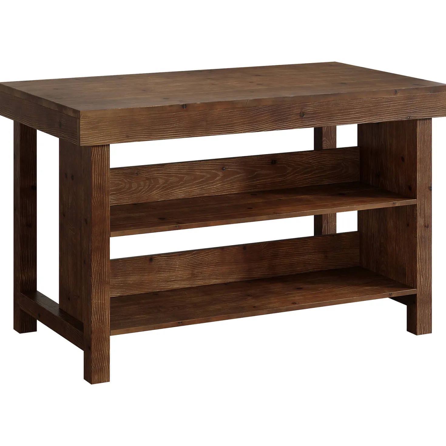 55" Farmhouse Bar Table, 3-Tier Solid Wood Bar Unit with Open Storage Shelves